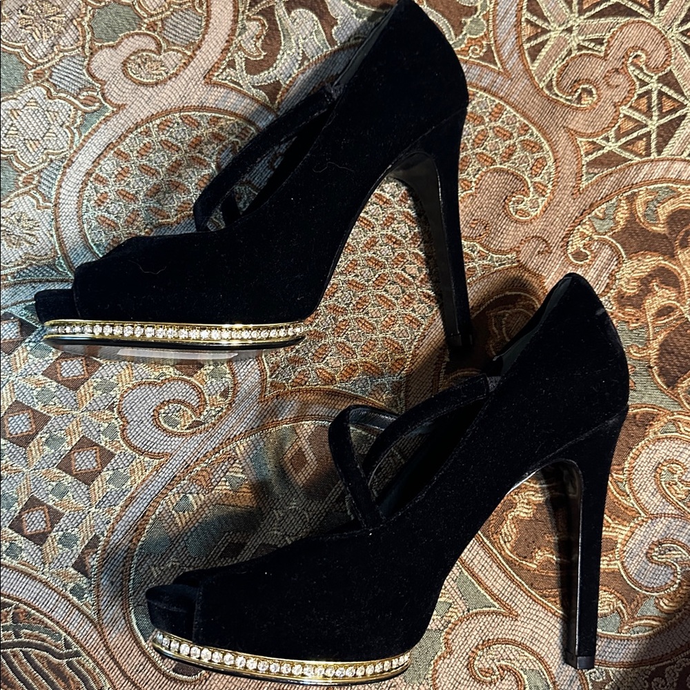 Adrianna Papell Black Velvet with rhinestones High Heels